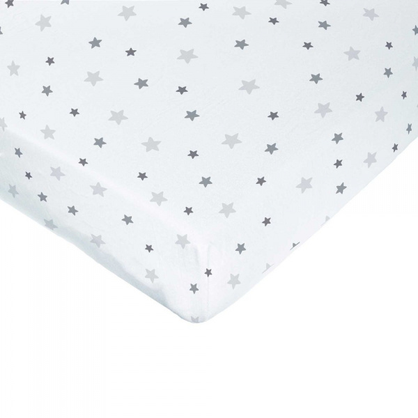 Drap housse étoiles blanc 70x140cm jersey Domiva