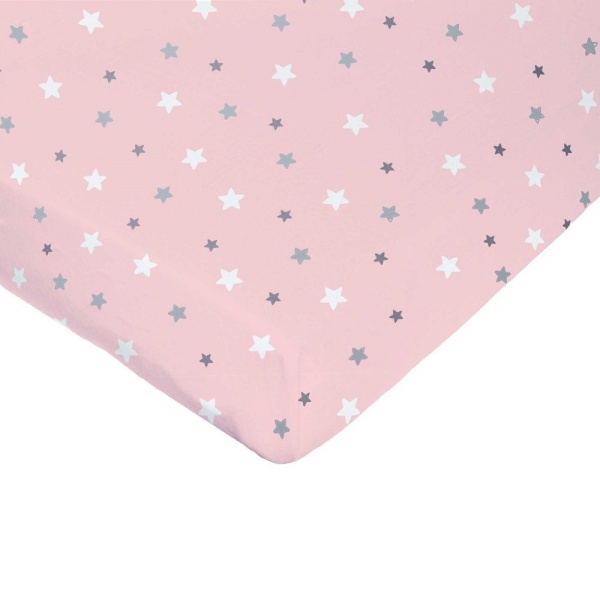 Drap housse étoiles rose 70x140cm jersey Domiva