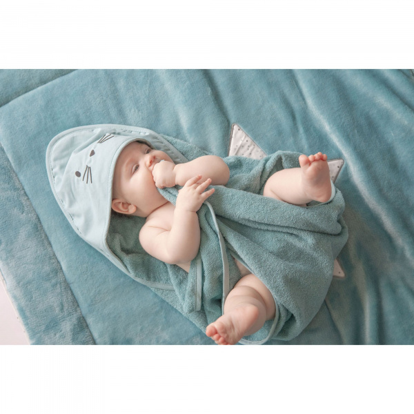 Coffret sortie de bain brodée et gant bleu Domiva