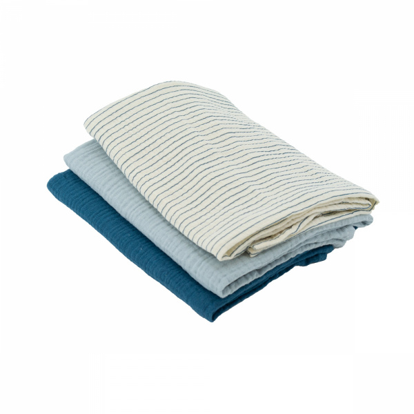 Lot de 3 langes coton bleu indigo Domiva