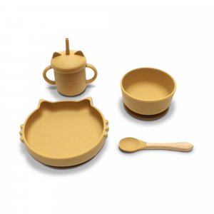 Set repas 4 pièces assiette, bol, tasse et cuillère jaune Lorelli