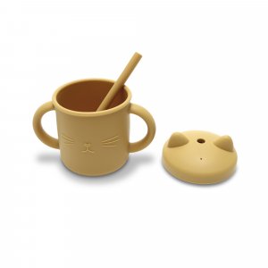 Tasse silicone avec poignée et paille jaune Lorelli