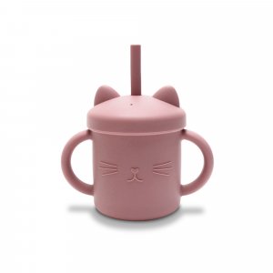 Tasse silicone avec poignée et paille rose Lorelli
