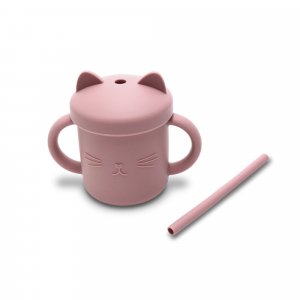Tasse silicone avec poignée et paille rose Lorelli