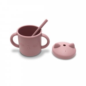 Tasse silicone avec poignée et paille rose Lorelli