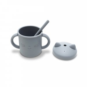 Tasse silicone avec poignée et paille gris Lorelli
