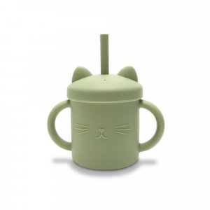 Tasse silicone avec poignée et paille vert Lorelli