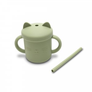 Tasse silicone avec poignée et paille vert Lorelli