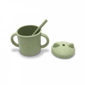 Tasse silicone avec poignée et paille vert Lorelli