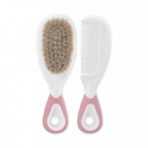 Peigne et brosse à cheveux naturels rose Lorelli