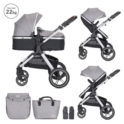 Poussette duo viola gris nacelle + adaptateur siège-auto