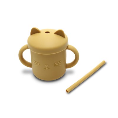 Tasse silicone avec poignée et paille jaune
