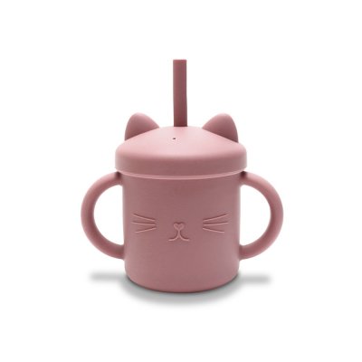 Tasse silicone avec poignée et paille rose