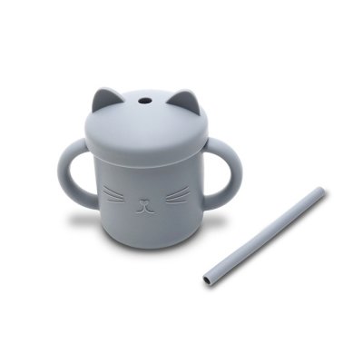 Tasse silicone avec poignée et paille gris