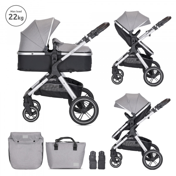 Poussette duo viola gris nacelle + adaptateur siège-auto Lorelli