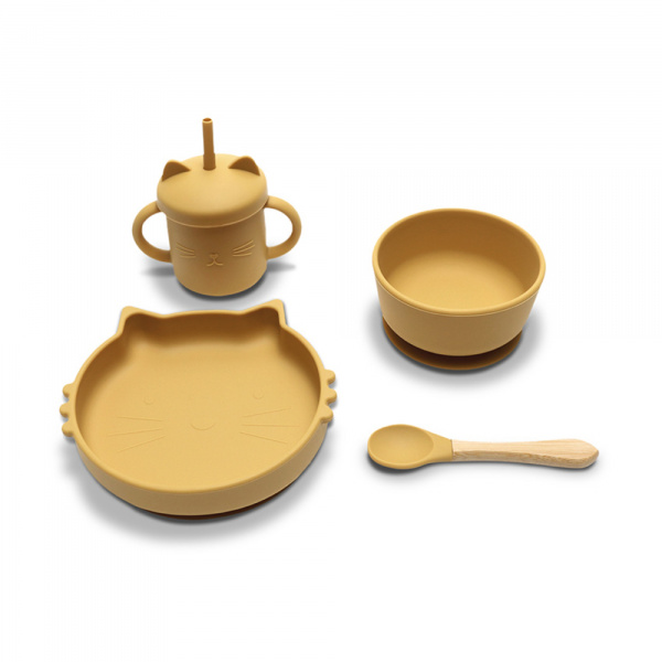 Set repas 4 pièces assiette, bol, tasse et cuillère jaune Lorelli