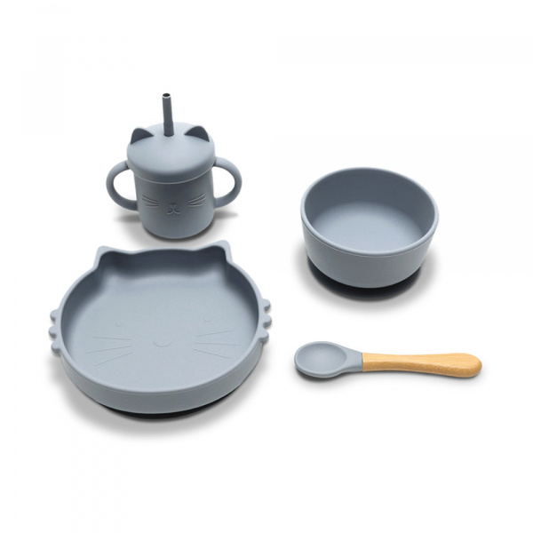 Set repas 4 pièces assiette, bol, tasse et cuillère jaune Lorelli