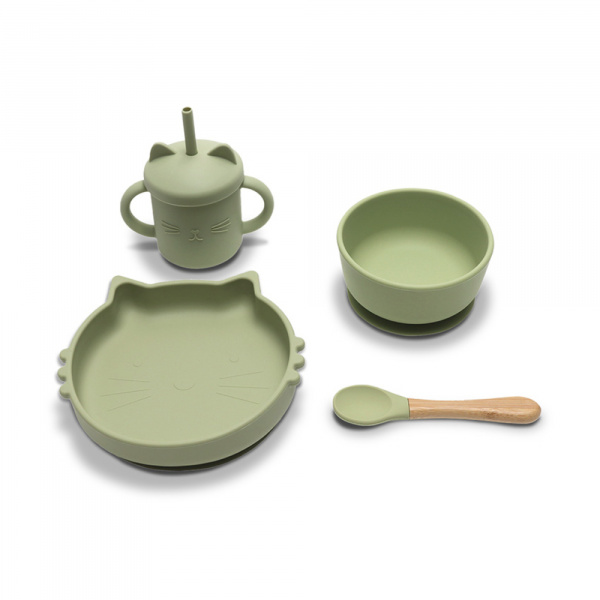Set repas 4 pièces assiette, bol, tasse et cuillère jaune Lorelli