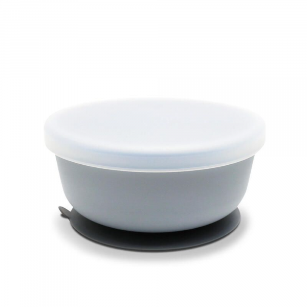 Bol avec ventouse et couvercle gris Lorelli