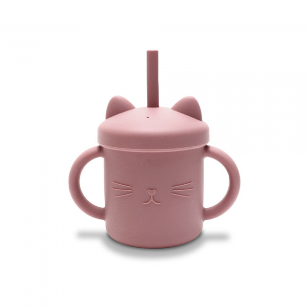 Tasse silicone avec poignée et paille rose Lorelli