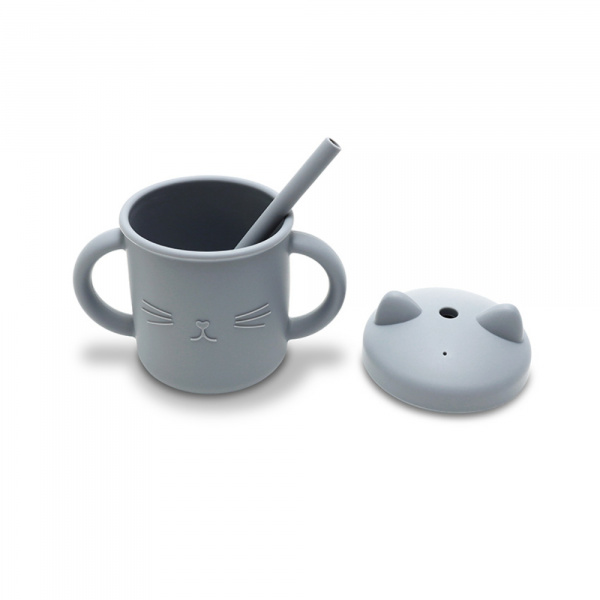 Tasse silicone avec poignée et paille gris Lorelli