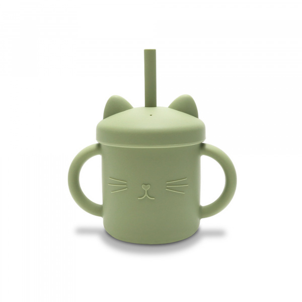 Tasse silicone avec poignée et paille vert Lorelli
