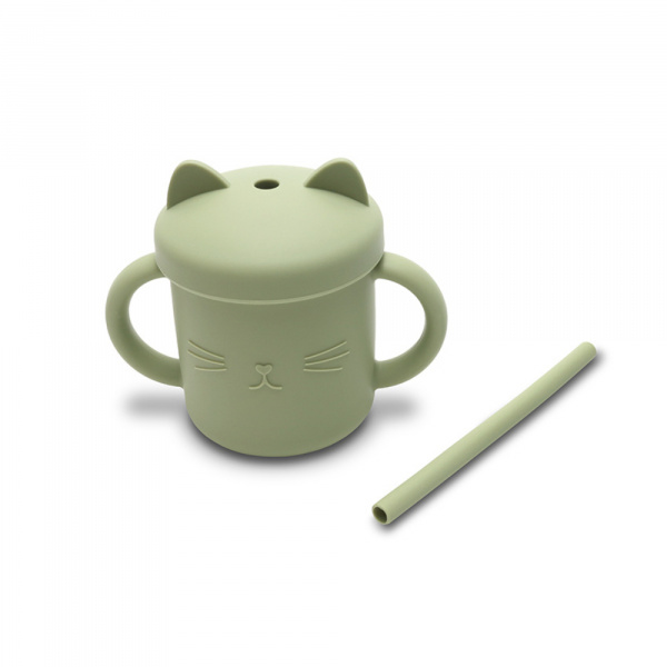 Tasse silicone avec poignée et paille vert Lorelli