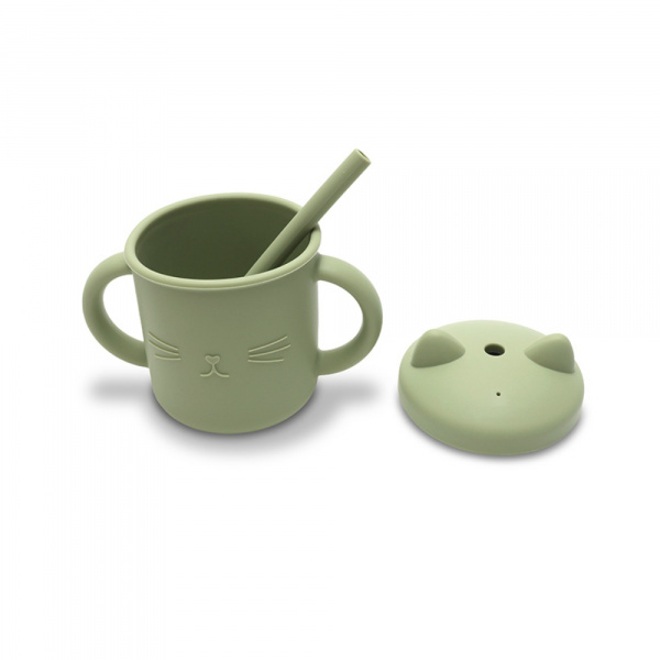 Tasse silicone avec poignée et paille vert Lorelli