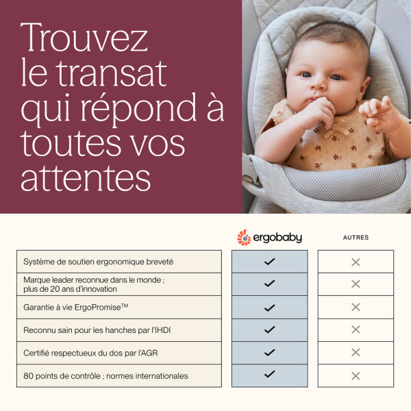 Transat bébé evolve en tissu mesh crème Ergobaby