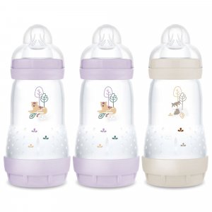 Lot de 3 biberons anti-colique 260 ml lilas et sable Mam