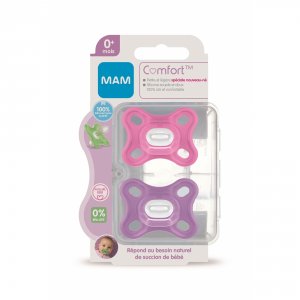 Lot de 2 sucettes comfort 0 mois+ rose Mam