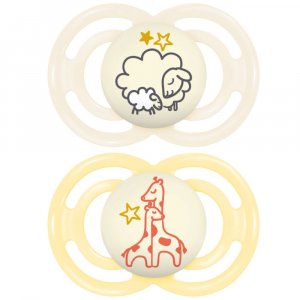 Lot de 2 sucettes nuit 18 mois+ perfect nuit animaux coloris aléatoire Mam