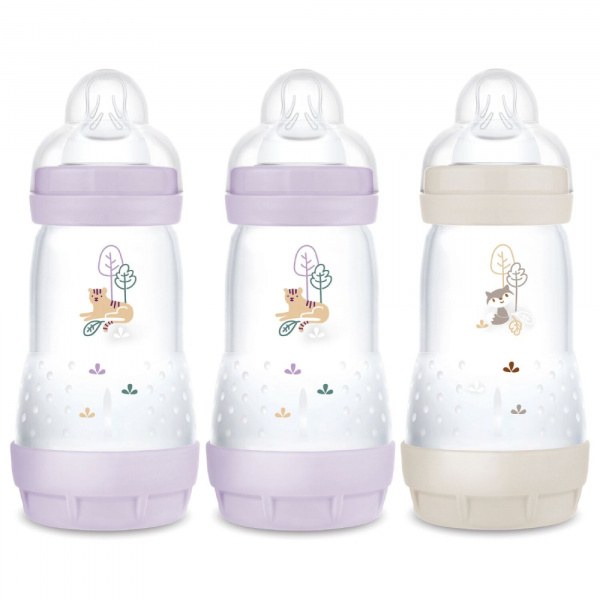Lot de 3 biberons anti-colique 260 ml lilas et sable Mam