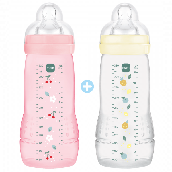Lot de 2 biberons 330ml easy active coloré berry et pearl Mam