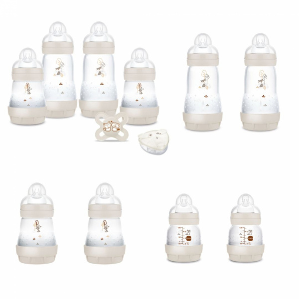 Coffret biberons naissance anti-colique sable (2*130 4*160 4*260 +1 sucette naissance et 1 boîte doseuse de lait ) Mam