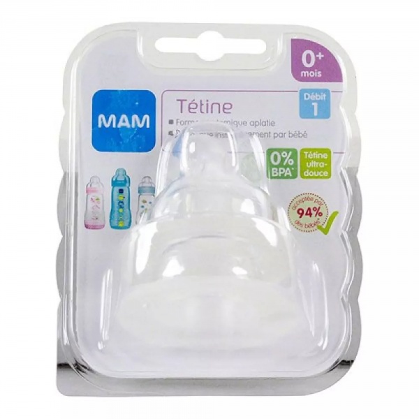 Lot de 2 tétines silicone debit 1 Mam