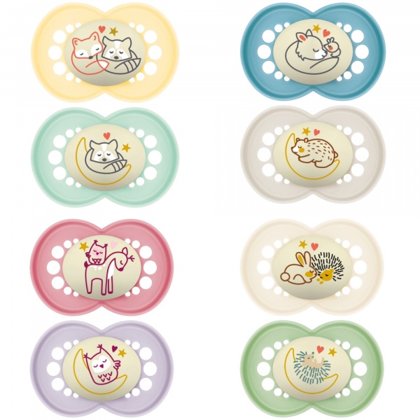 Lot de 2 sucettes original nuit 18 mois+ coloris aléatoire Mam