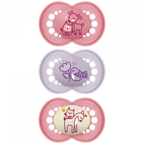 Lot de 3 sucettes 18 mois+ original rose coloris aléatoire Mam
