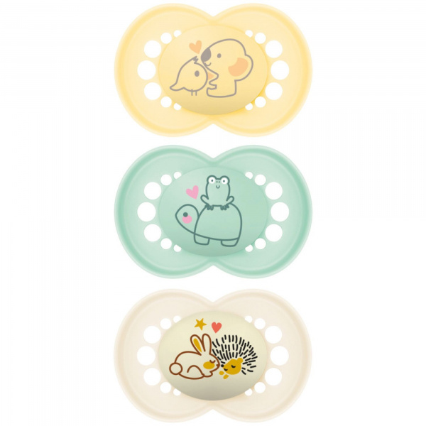 Lot de 3 sucettes 18 mois+ original beige Mam