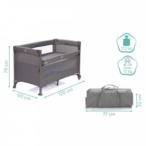 Lit parapluie avec roulettes porto gris Fillikid