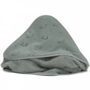Serviette de bain enfant à capuche 75x75 cm, vert baleine Fillikid