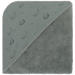 Serviette de bain enfant à capuche 75x75 cm, vert baleine Fillikid