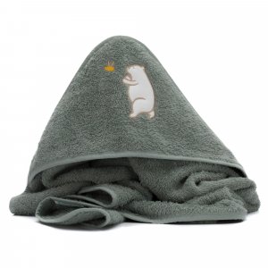 Serviette de bain enfant à capuche 75x75 cm, ours vert Fillikid