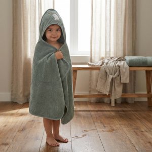 Serviette de bain enfant à capuche 75x75 cm, ours vert Fillikid