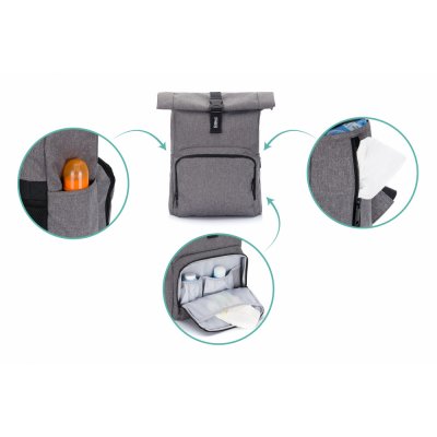 Sac à dos à langer rolltop tokio mélange gris