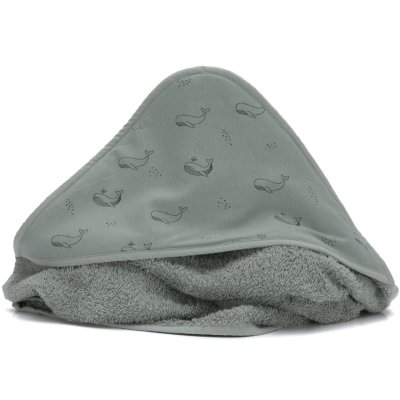 Serviette de bain enfant à capuche 75x75 cm, vert baleine