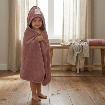 Serviette de bain à capuche 75x75 cm, rose lapin