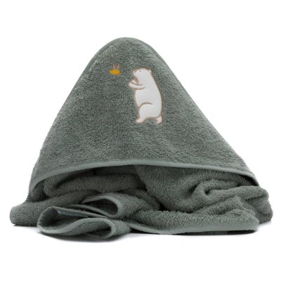 Serviette de bain enfant à capuche 75x75 cm, ours vert