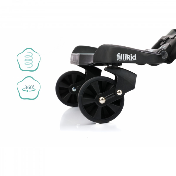 Planche à roulettes avec siège noir gris Fillikid