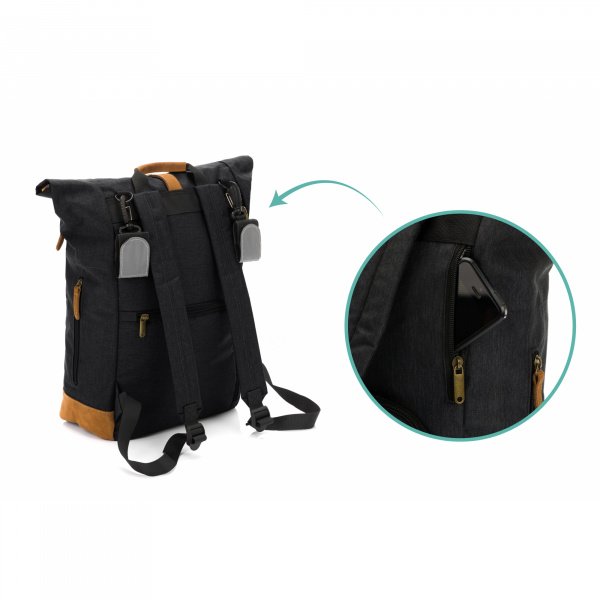 Sac à dos à langer rolltop berlin mélange noir Fillikid